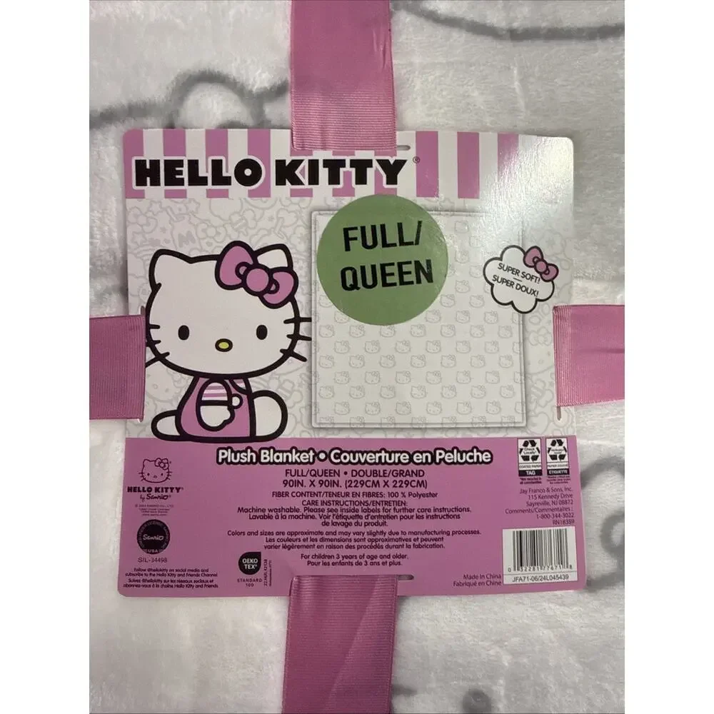 Hello Kitty Throw Blanket White Gray Grey Face Queen Super Soft 2024 Sanrio